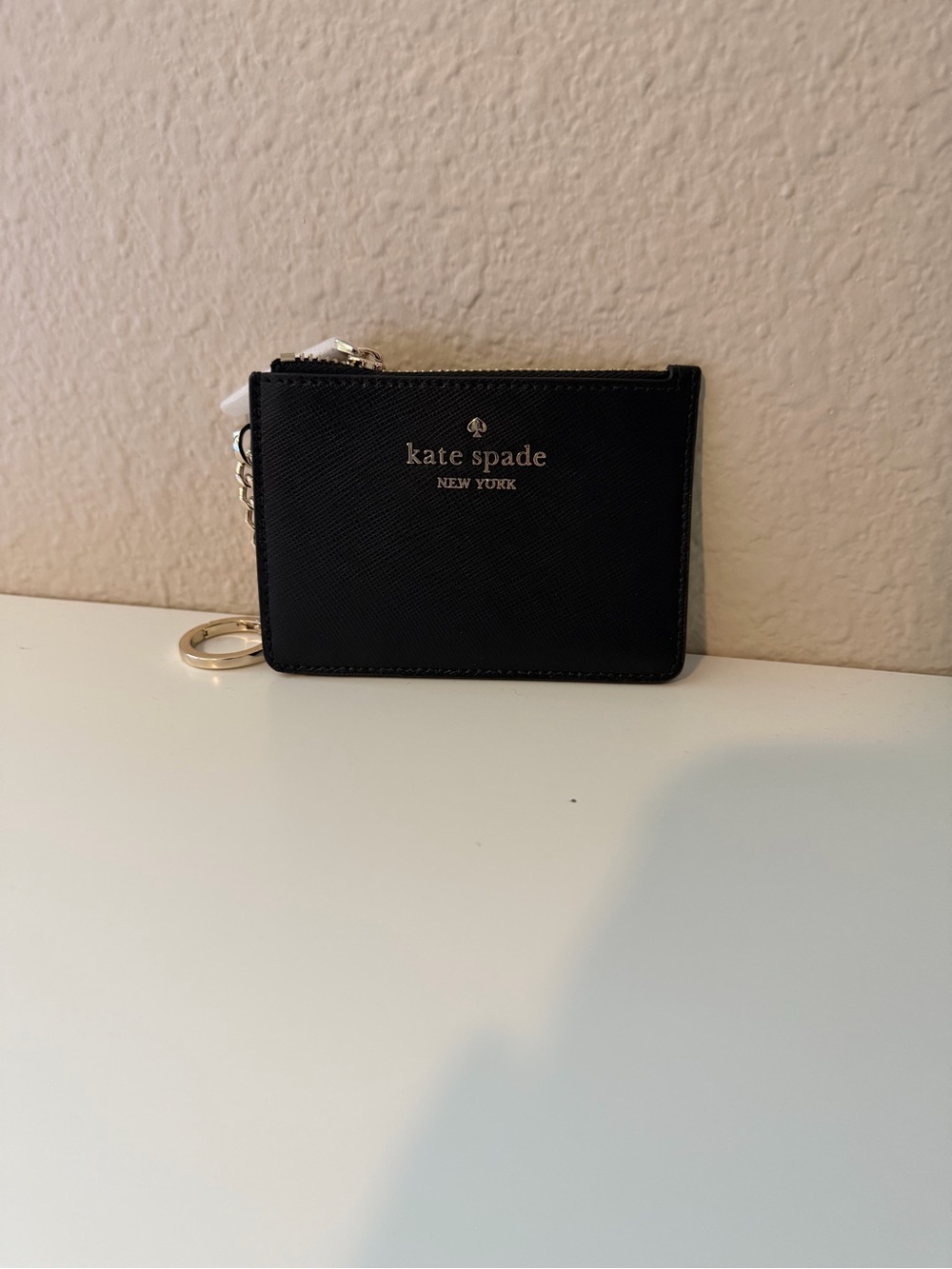 kate spade Black Saffiano Leather Zip Cardholder with Key Ring